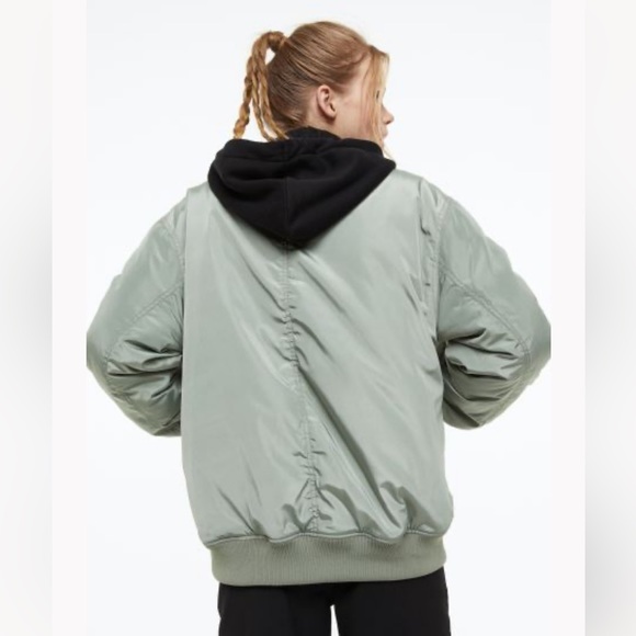 H&M Bomber Jacket - moto Divided jacket. Padded bomber jacket Mint Green XS NEW - Picture 3 of 14